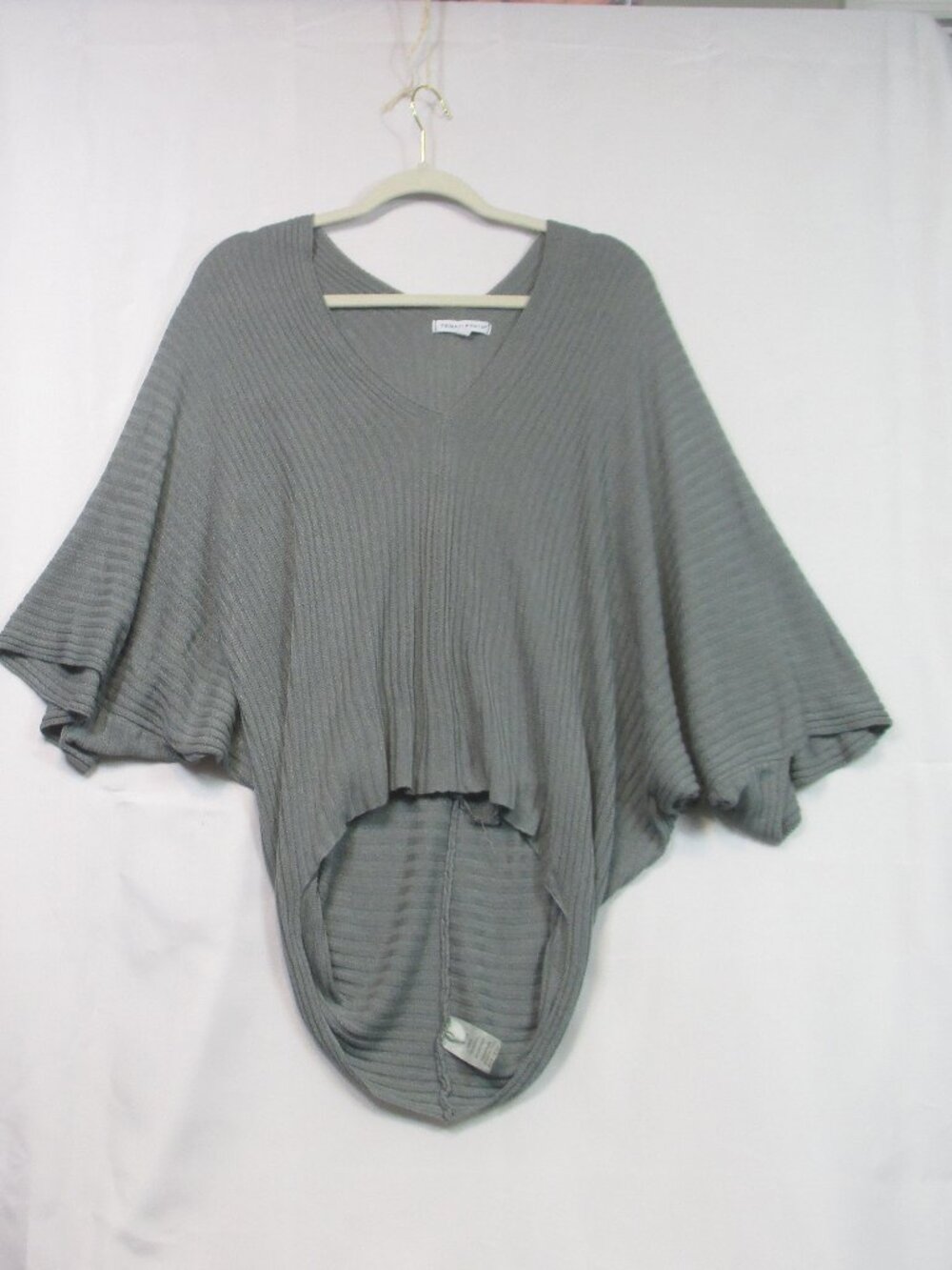 Tempo Paris Ribbed V Neck 3/4 Sleeve Gray Sweater Knit Top Size M/L Italy